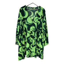 Monkl Shirt Dress Womens 2XL Green Black Swirl 60s 70s Psychadellic Long Sleeve