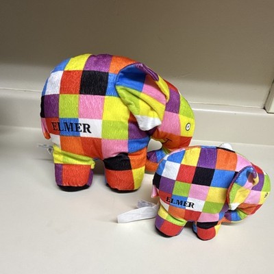 Elmer Elephant Plush Lot of 2 Colorful Patchwork Stuffed Animals Large & Small