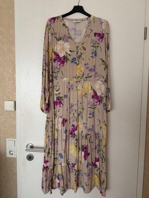Reserved Kleid Midi Langarm Beige mit Blumenmuster Gr. 42 Top Zustand