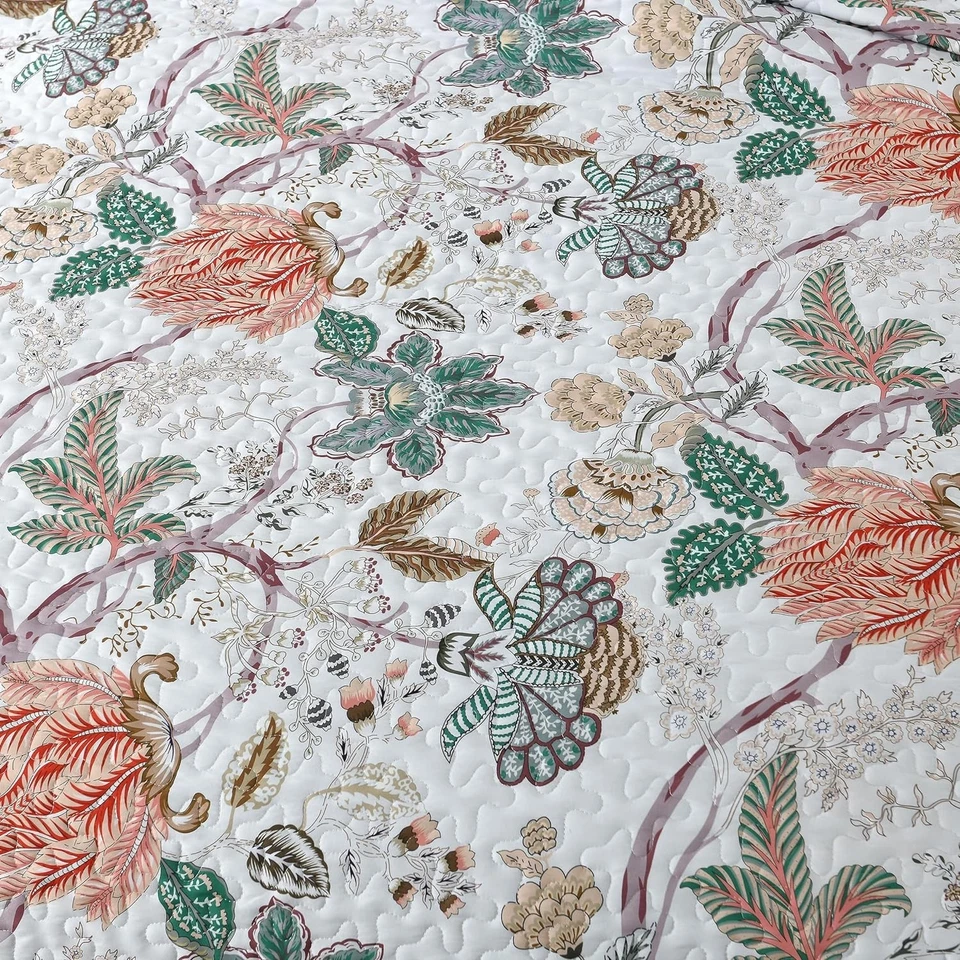 3 PCS Luxury Bohemia Quilted Bedspread Throws Bedding Set Pillowcases King Size - Image 3 of 4