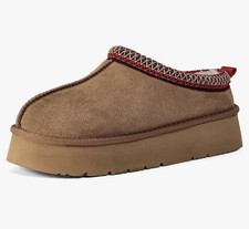 Women s Suede Slip-On Clog Slippers Fuzzy Lined Cushioned Chestnut Size 7 NEW