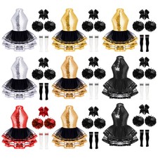 Girls Cheerleading Celebration Set Tutu Dress Outfits Tulle Cheer Leader Socks
