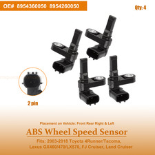 4pcs Abs Speed Sensor Frontrear For 2003-17 4runner 2.7l 4.0l 4.7l 8954260050