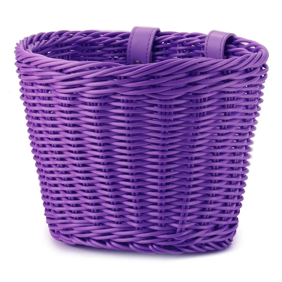 Retro Bike Basket Wicker Woven Bicycle Front Basket Handlebar Basket For Kids - Image 2 of 4