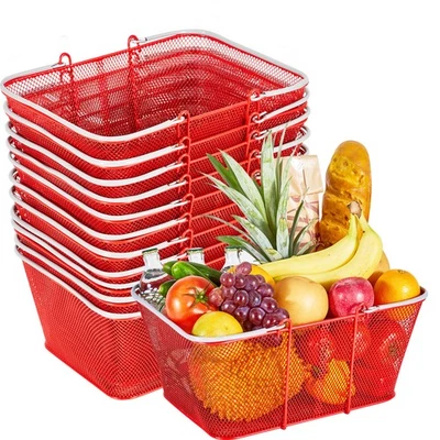 Uimoso Panier de courses en métal avec poignées, lot de 12, 22 L, rouge - Photo 1/4
