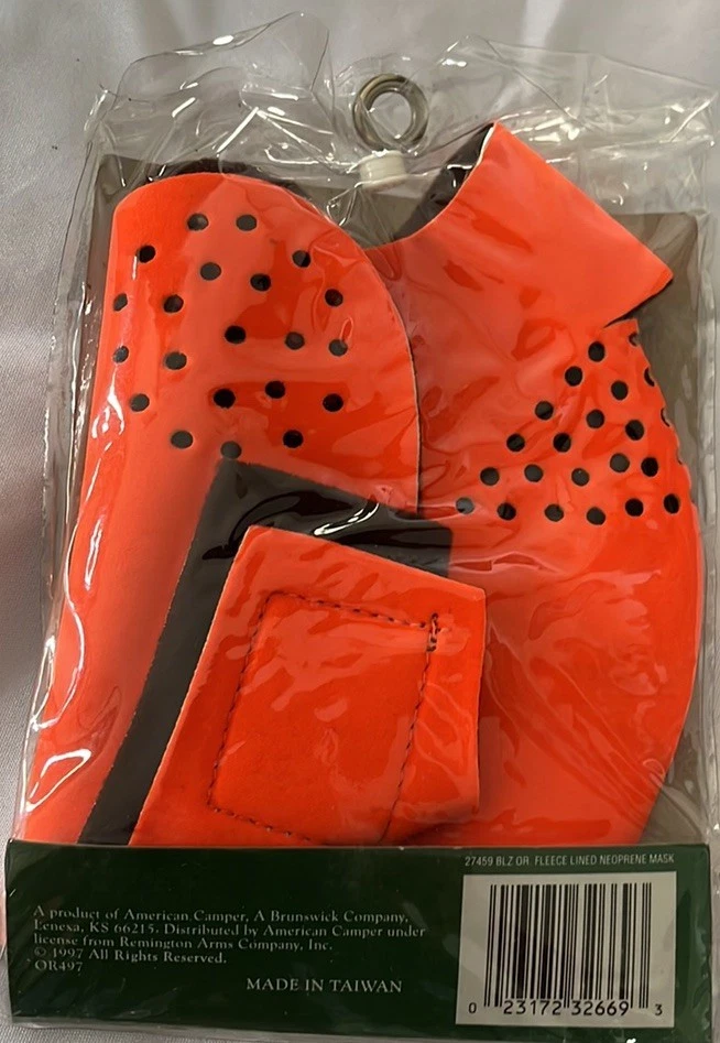 Vtg REMINGTON Blaze Orange Neoprene Face Mask W/Fleece Lining~90s NIP - Image 4 of 4