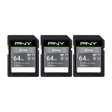 PNY Elite SDXC Flash Memory Card 64GB Class 10 U1 V10 100MB/s Pack of 3