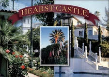 San Simeon California Hearst Castle entrance palm trees garden vintage postcard