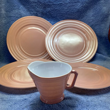 Hazel Atlas Moderntone Pink Color 3 Dinner Plates, 1 Luncheon Plate, Creamer