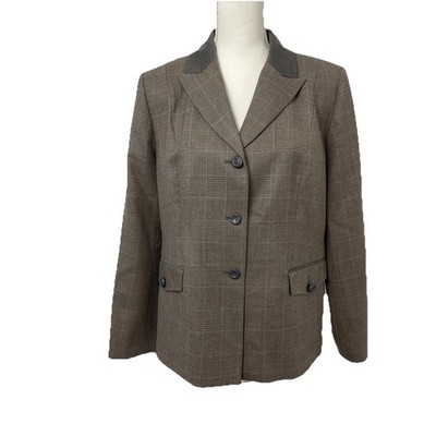 Pendleton Petite 14 Wool Blazer Brown Glen Plaid Suede Collar Western Jacket
