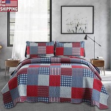 Cozy Reversible Plaid Quilt Set W/ Pillow Shams Lightweight Bedding Coverlet New