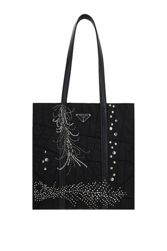 PRADA Re-Nylon Black Embroidery Medium Tote Bag New & Authentic