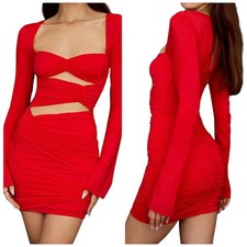 House of CB Camielle Dress Scarlet Red Silk Cutout Mini NWT S