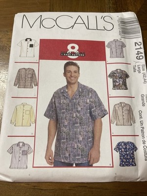 McCalls Pattern 2149 Men's Button Front Shirts w/Sleeve & Collar Options 42-44