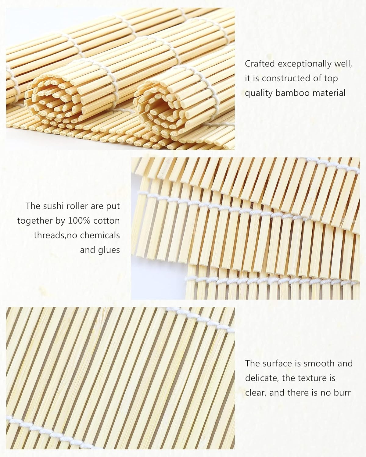 JIALEEY Bamboo Sushi Rolling Mat, 9.5x9.5 Inch, 6 PCS Set Medium, Brown 