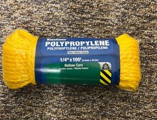 1/4" 100 ft. of hollow braid Polypropylene rope. Yellow. King Cord.