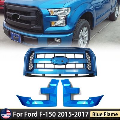 For Ford F-150 2015-17 Grille & Headlight Bezel Molding Trim Blue Flame Metallic