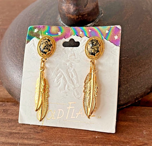 Authentic Vintage Rainbow Flake Drop Feather 14K Gold Plated Earrings READ native style