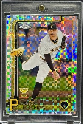 rare paul skenes card Paul Skenes RARE ROOKIE CUP CHECKER REFRACTOR TOPPS CHROME CARD PIRATES  MINT