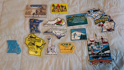 Lot of 13 Magnets with states on them Symbols MI IA MN KY WI NC Jamaica CO EUC