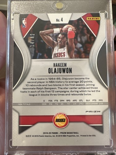 2019-20 Panini Prizm Hakeem Olajuwon #4 Pink Pulsar Prizm /42 - Picture 2 of 2