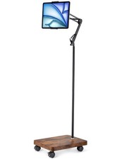 Tablet Floor Stand with Wheels, 5lb Wood Base Rolling Tablet Stand, Adjustabl...