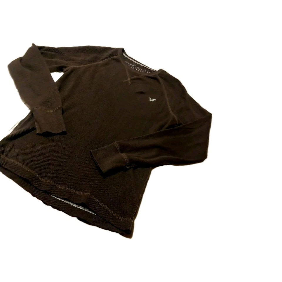 American Eagle Thermal Shirt men’s Sz Medium Brown Y2k Henley Layers Logo - Image 2 of 4