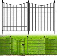 5 Panels Decorative Garden Fence with Gate, 32 in H X 12 ft L No Dig Dog
