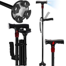 Walking Cane for Men Women with Alarm, LED Light and Foldable Handle, Folda...