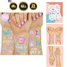 Under The Sea Mermaid Temporary Tattoos - 56 Iridescent Foil Styles Kids Bi...