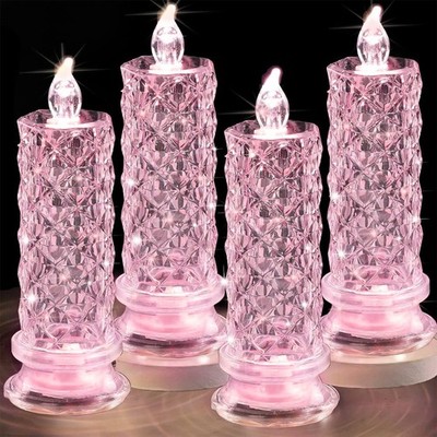 SupBri Rose Shadow LED Flameless Candles, D 2.5'' x H 7.2'', Pink Rose_4PCS 