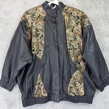 Vintage Judith Ann Creations Leather Jacket Women's S Black Beaded Tapestry