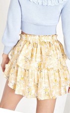 LoveShackFancy Lemon Daydream Silk Ruffle Mini Skirt Size Medium