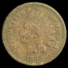 1869 Indian Head Cent - Antique United States of America 1c Penny Coin