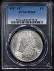 1891-CC $1 Morgan Silver Dollar PCGS MS 64 | Uncirculated UNC BU