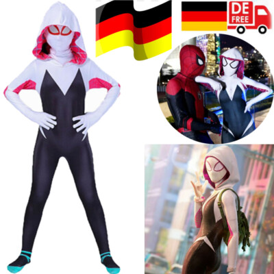 Kinder Mädchen Cosplay Spider Gwen Stacy Kostüm Spiderman Jumpsuit Bodysuit DE