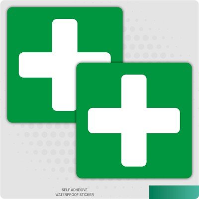2 Adesivi Pronto Soccorso 51mm - Quadrato Verde Per Vetro E Parete