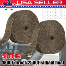 2 Rolls 50FT Titanium Header Wrap Exhaust Heat Wrap Ties Kit for Motorcycle Car