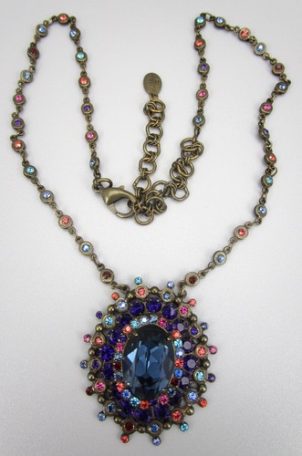 BEAUTIFUL SORRELLI SAPPHIRE RHINESTONE CLUSTER PENDANT CHOKER NECKLACE