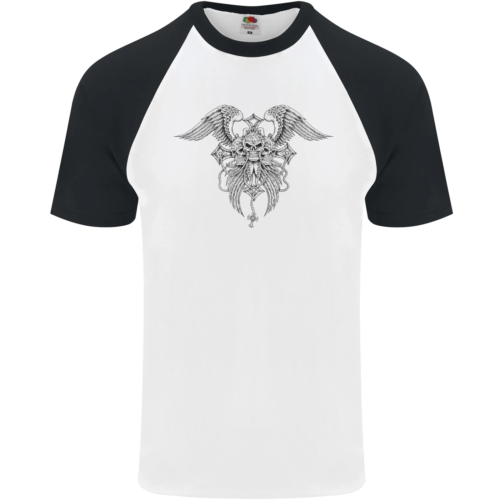 Cross Skull Wings Gothic Biker Heavy Metal Męska koszulka baseballowa S/S - Zdjęcie 1 z 50