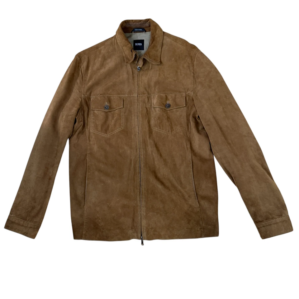 Hugo Boss Suede Men's Jacket Size 44R, XL Brown 100%  Goatskin EUC - Image 4 of 4