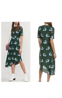 maje green floral dress Maje Green Floral Print Short Sleeve Midi Dress Size 1 Mine & Yours