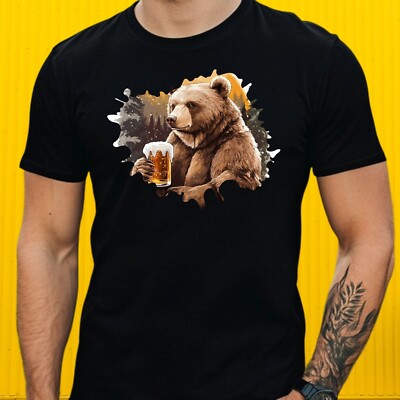 Mens Beer Print Cotton Bear T-Shirt Size XS to 5XL