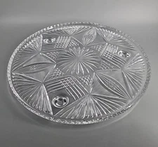 American Brilliant Clear Glass Footed Rimmed Serving Tray Cake Plate 11.75" Wide