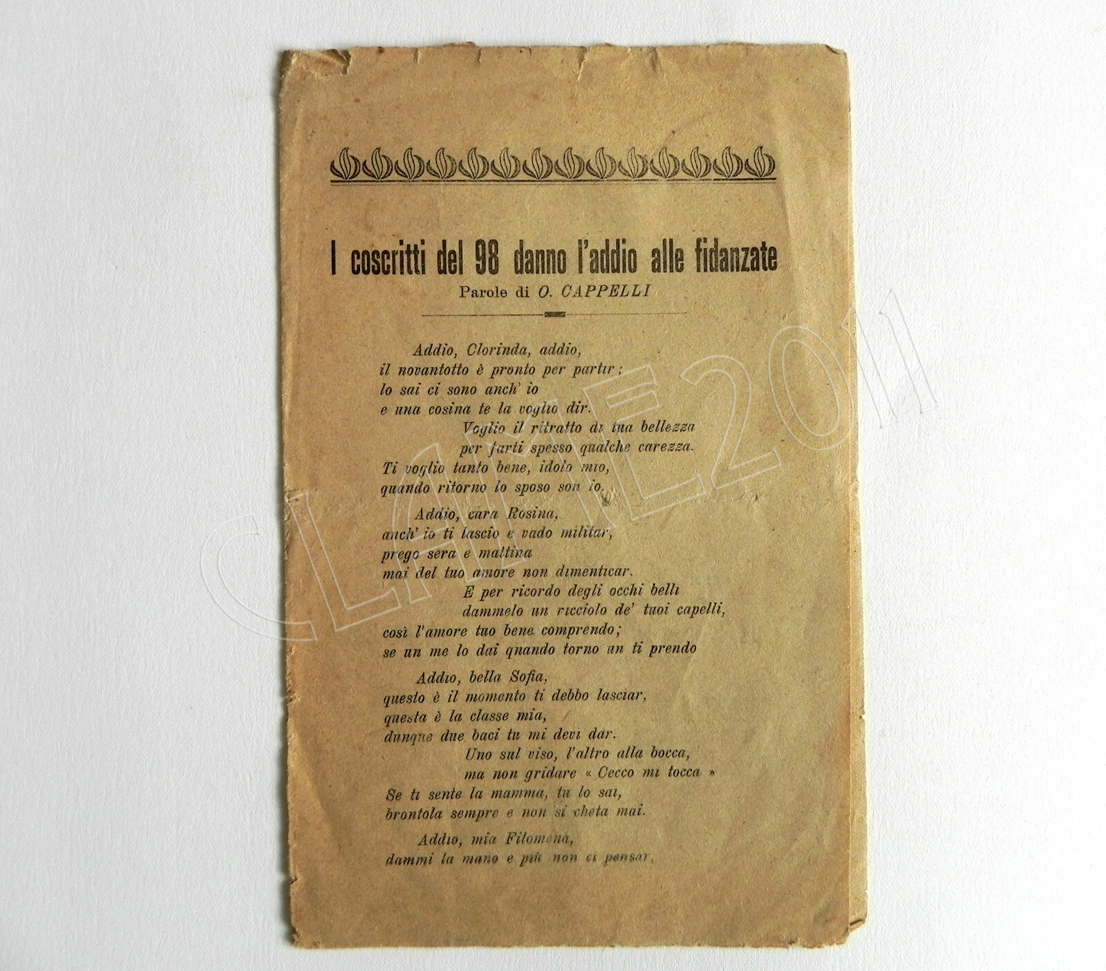 I Coscritti Del 98 Danno L Addio Alle Fidanzate Ww1 Opuscolo Poesie Ebay