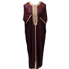 Men Moroccan Maroon Short Sleeves Thobe Jubba Kandora Dishdasha