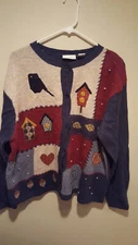 Vintage Patchwork Country Cardigan Sweater - Croft & Barrow - XL - Multi-Color