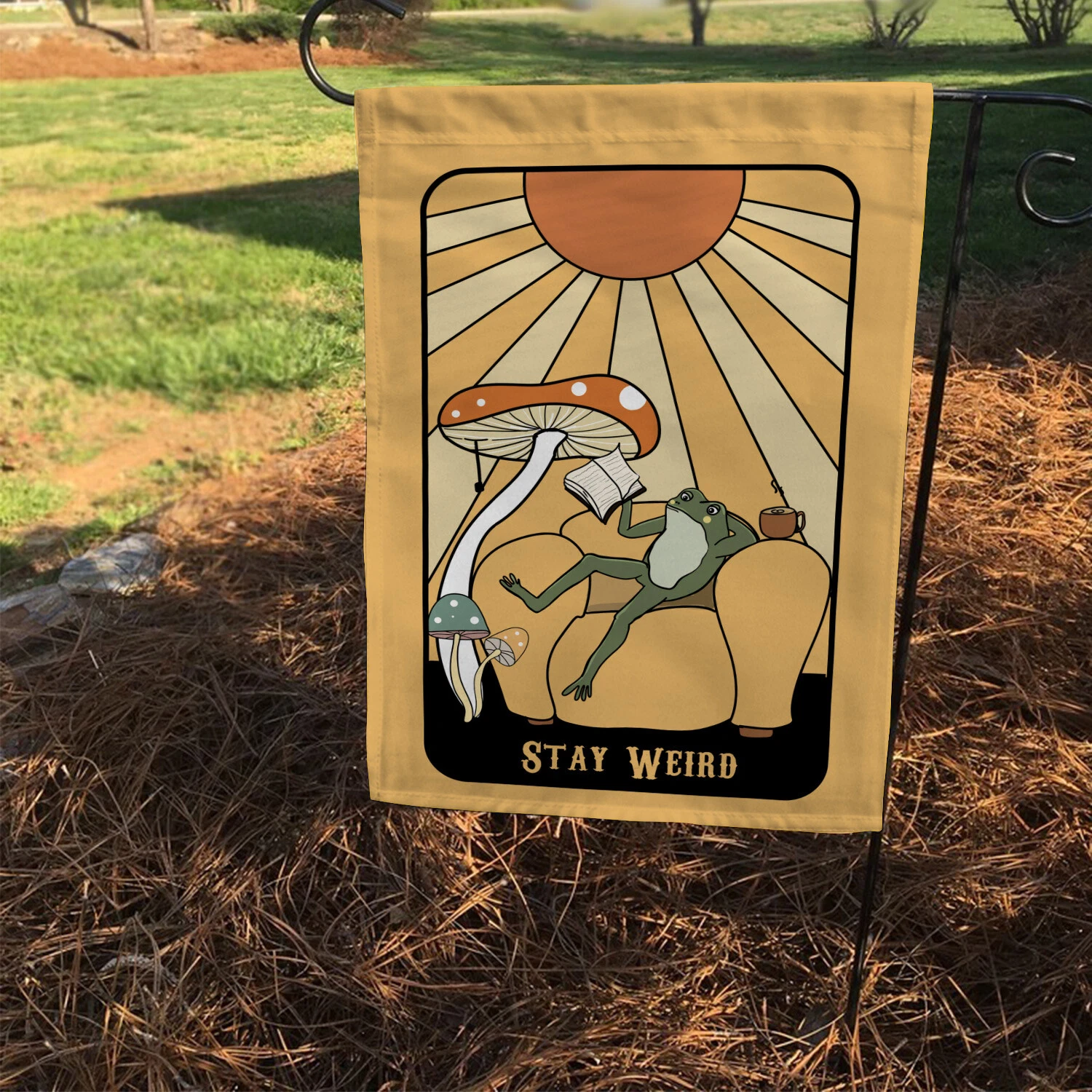 Retro Frog Stay Weird Flag, Funny Frog Spring Flag, Groovy Frog Summer Flag