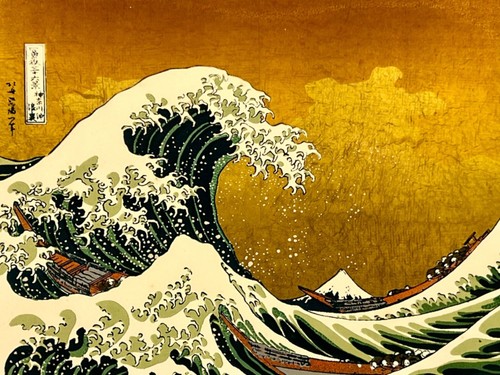 VTG 1960s Japanese Tole Print - Hokusai's "Under the Great Wave off Kanagawa" - Picture 7 of 10
