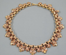 Vintage Victorian Revival Amber Metallic Rhinestone Panel Link Choker Necklace